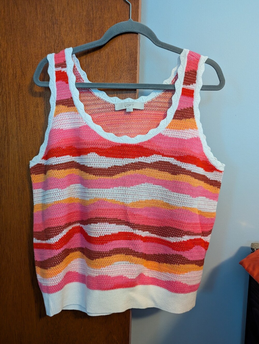LOFT Multicolor Wave Stripe Knit Tank - Pink, Red & Cream Women's Size L